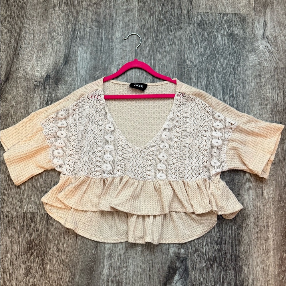 Cider Cream Ruffled Crop Blouse
